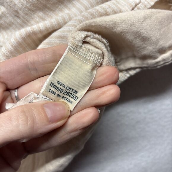 LL BEAN Shirt Womens Large Button Up Blouse Top Striped Beige White 100% Cotton - Picture 4 of 5